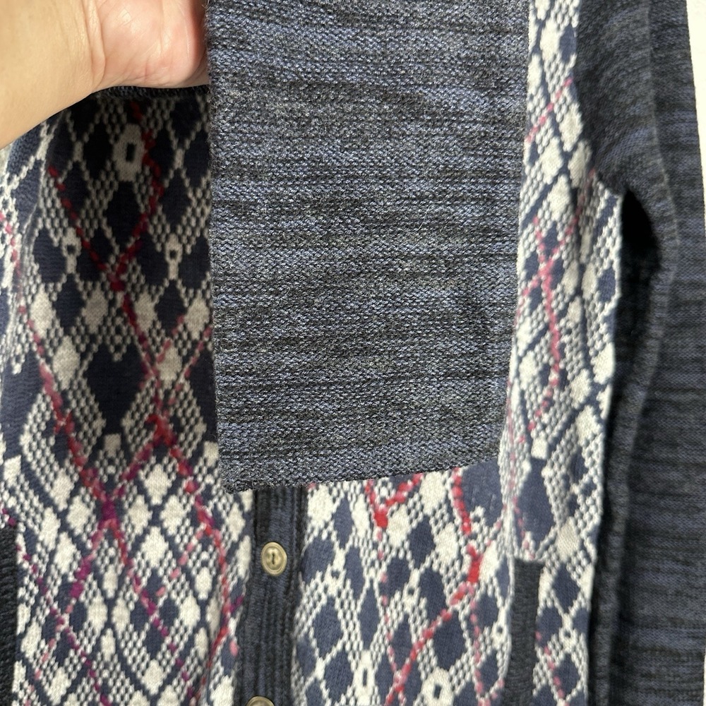 Free People Foxtrot Argyle Knit Cardigan Sweater Women's L Wool Blend‎ Preppy - Picture 9 of 14